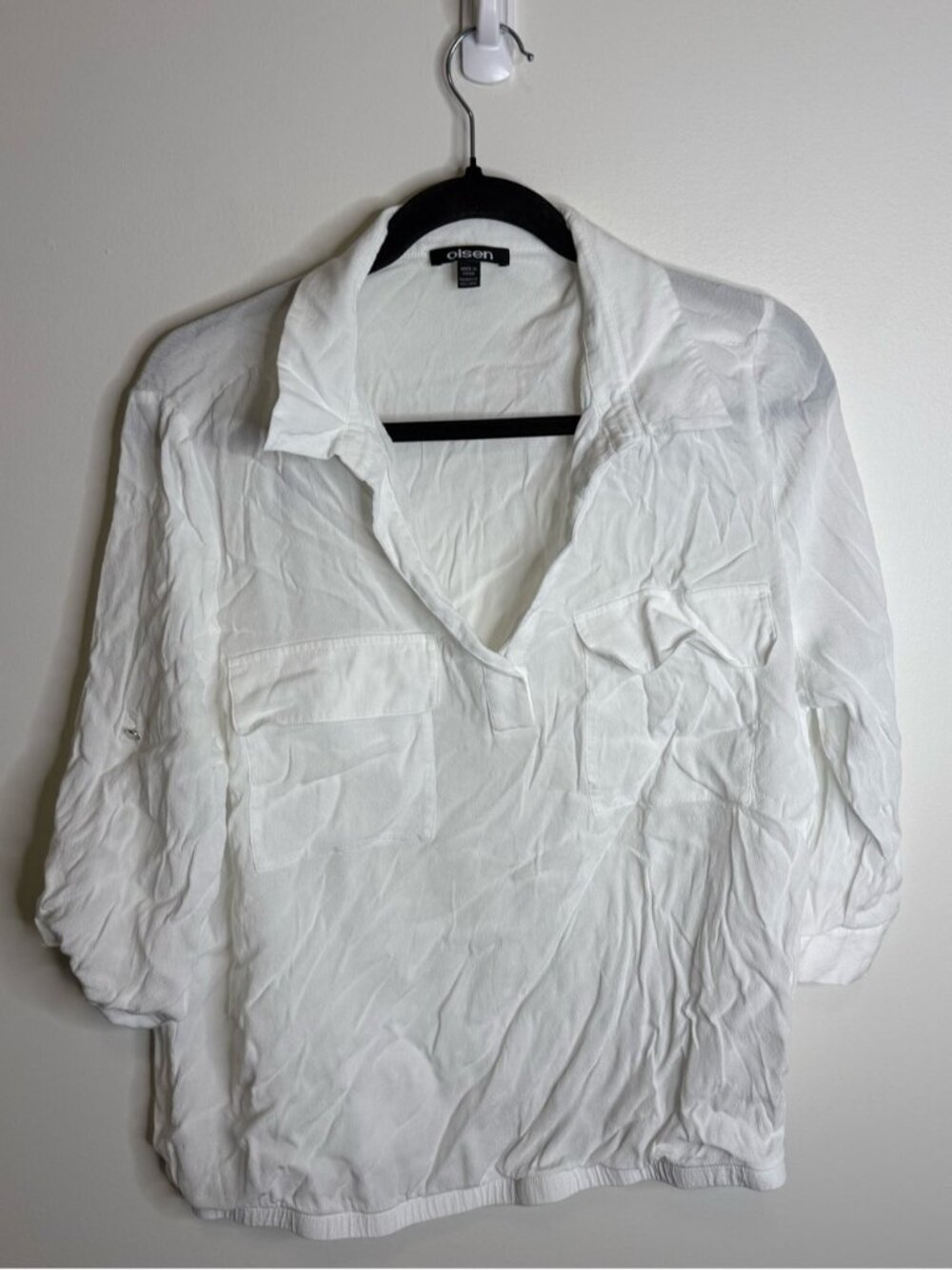Olsen white collar blouse top with pockets size XL /16